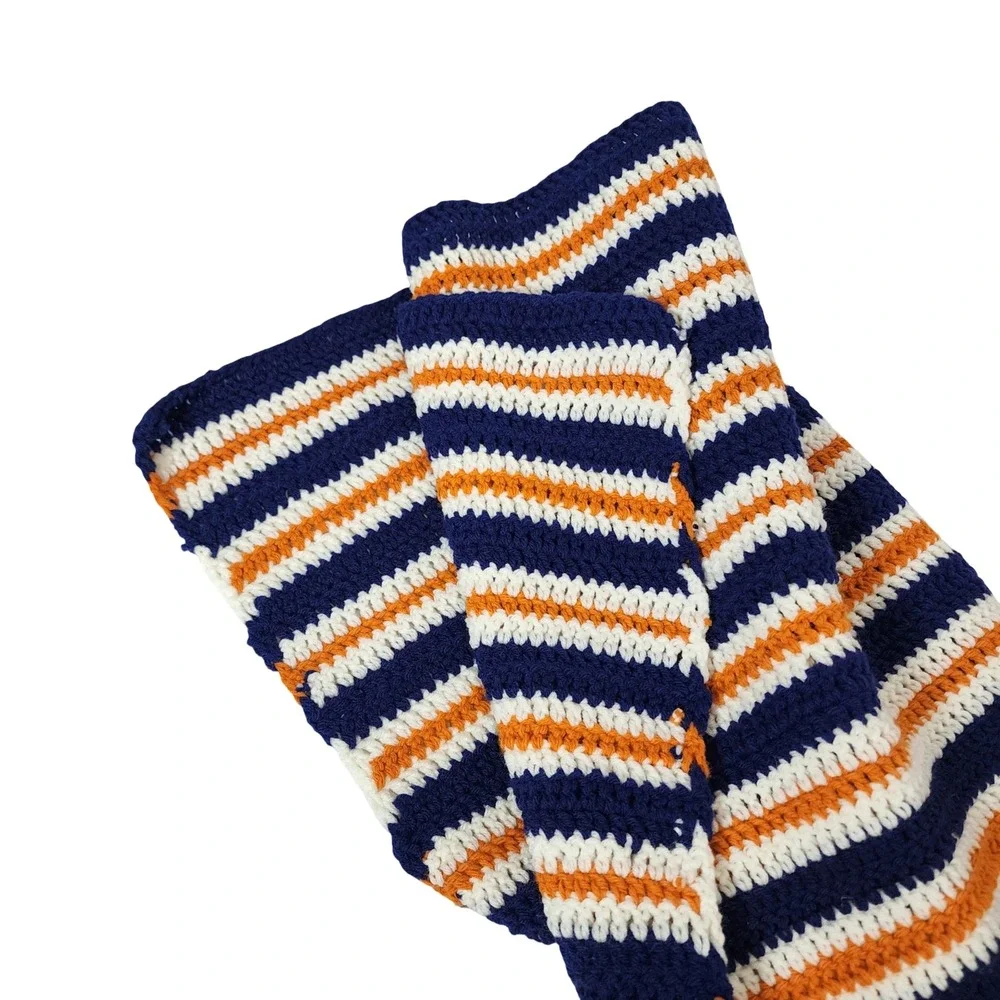 Handmade Crochet Broncos Chicago Bears Afghan‎ Blanket Navy Orange White Stripe